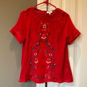 Embroidered top red